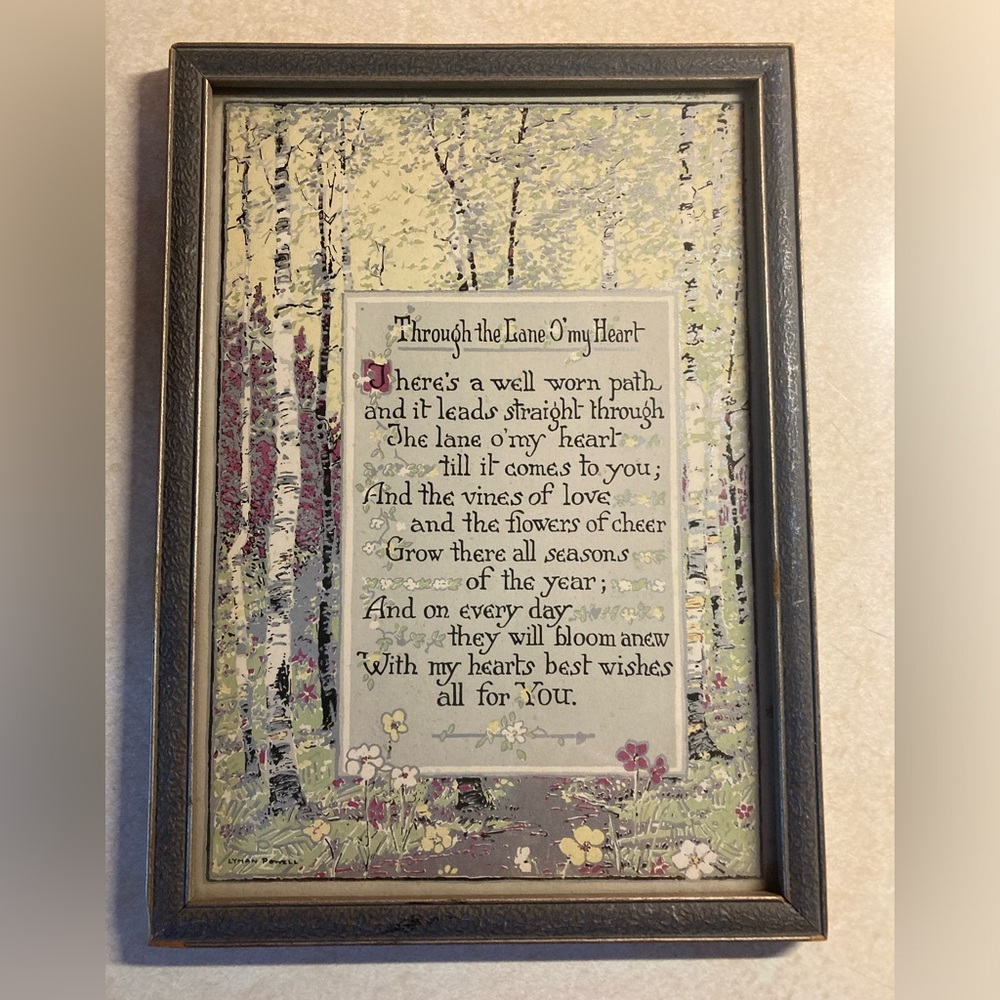 Vtg ‘20s framed silver-accented print by Lyman Powell